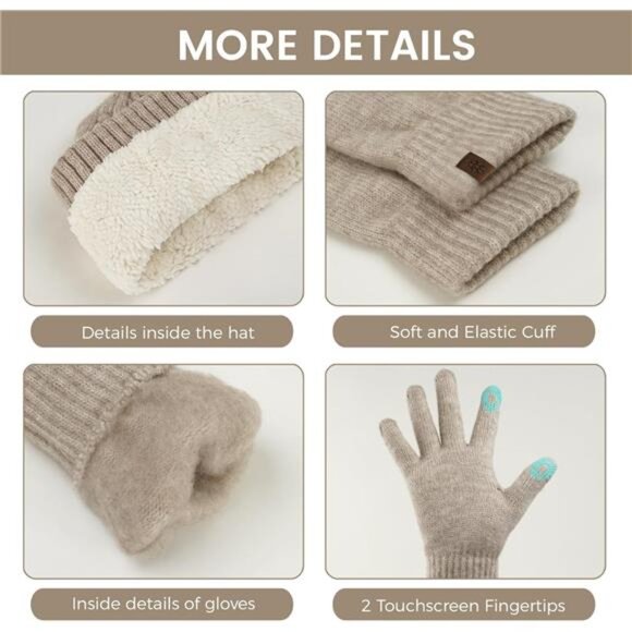Womens Winter Hat Scarf Gloves Set Knit Fleece Lined Touch Screen Cold Weather - Picture 4 of 7
